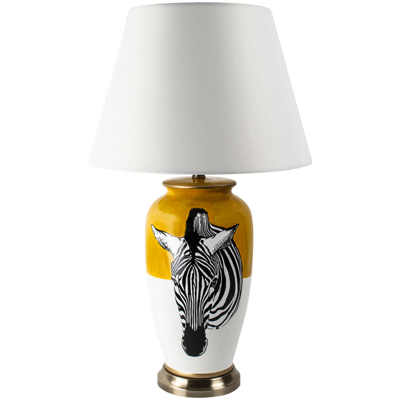 This beautiful zebra ceramic table lamp in yellow & white would suit any cool contemporary interior.