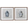 Set of 2 pale wood framed, blue and white Chinese Ginger Jar prints, great high-end finish on this particular pair of prints.