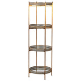Shelving Unit consisting of 4 round mirrored glass and gilt shelves, 160 cm tall.   This circular shelving will fit in any corner.