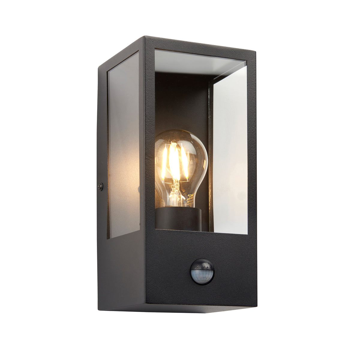 Black caged outdoor wall light, perfect for a period property with a filament bulb to add to the industrial feel. Stylish exterior lighting, entrance wall lights. Featuring an integrated sensor that automatically switches the light on and off when movement is detected.