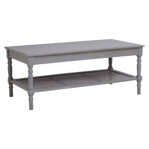 This pine wood coffee table in an slate grey finish will create a timeless aesthetic in the living room or hallway. A Classic apperance with turned spindle legs along with a lower shelf. 