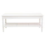 This pine wood coffee table in an ivory finish will create a timeless aesthetic in the living room or hallway with its spindle legs. 