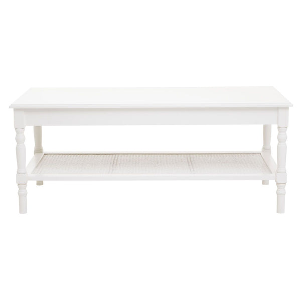 This pine wood coffee table in an ivory finish will create a timeless aesthetic in the living room or hallway with its spindle legs. 