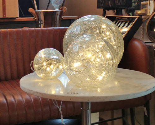 Set Of 3 Lighting Balls - Clear Crackle Glass