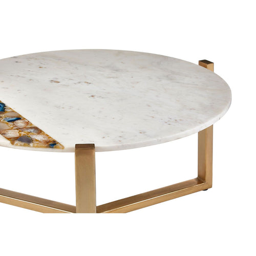 White Marble Top Coffee Table with Gilt Legs and Agate Inset