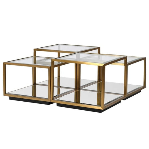 Gilt and glass coffee table made up of individual tables to form one complete flexible usage table.