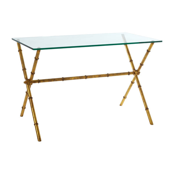 Gilt Bamboo Style Metal & Glass Console Table