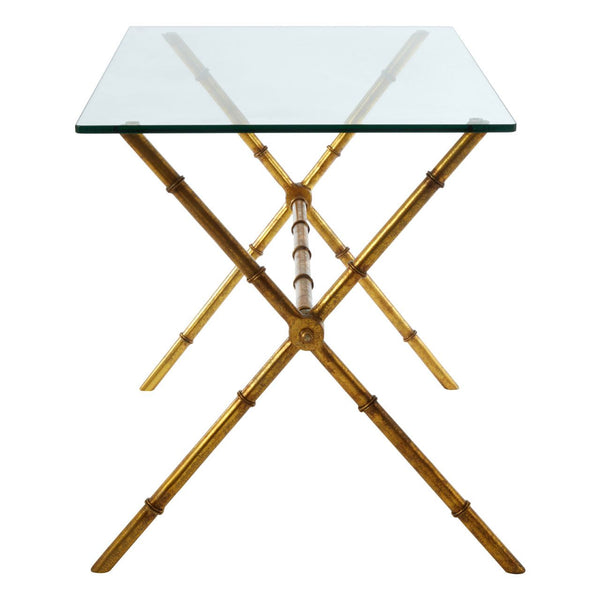 Gilt Bamboo Style Metal & Glass Console Table