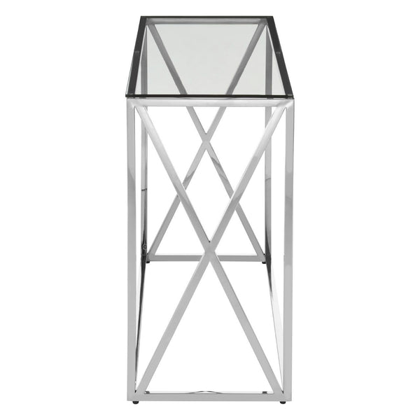 Chrome and Glass Cross End Console Table