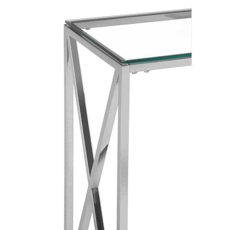 Chrome and Glass Cross End Console Table