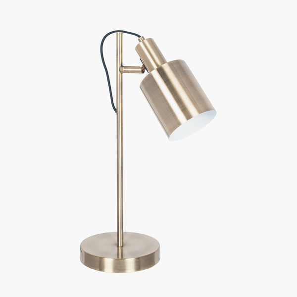 A smart and contemporary light brass upright desk lamp that is space efficient on your desk or table.  H: 42 cm W: 19 cm  W: 19 cm 