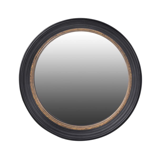 Large ridged framed black convex mirror
