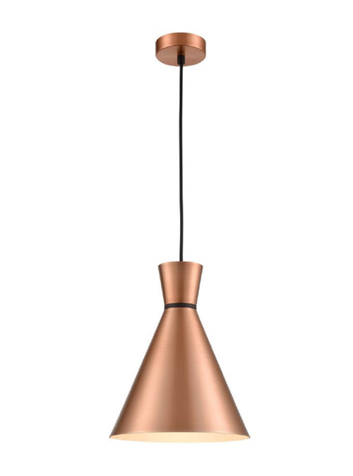 Copper metal conical shaped pendant, great island or dining room light, industrial twist but with the warmth of the copper finish.