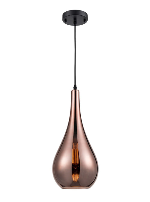 Slim, sleek, copper coloured glass pendant with black flex, add a beautiful glow to any room.