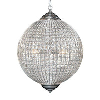 Chrome Globe Chandelier available in two sizes 50cm or 40cm wide. Crystal beading encased in silver metalwork reflects a pretty pattern around your ceiling and walls.