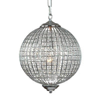 Chrome Globe Chandelier available in two sizes 50cm or 40cm wide. Crystal beading encased in silver metalwork reflects a pretty pattern around your ceiling and walls.