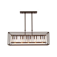 Unusual crystal chandelier in a black caged fitting, perfect for a kitchen or with Crittal windows, a slight industrial twist to a conventional rectangular light.  H: 30 cm W: 82 cm D: 25 cm 