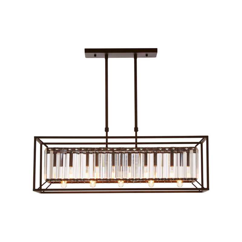 Unusual crystal chandelier in a black caged fitting, perfect for a kitchen or with Crittal windows, a slight industrial twist to a conventional rectangular light.  H: 30 cm W: 82 cm D: 25 cm 