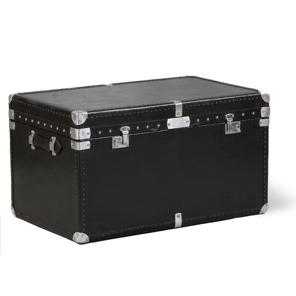 Large "Coffee Table" Black Leather & Ali Travel Trunk