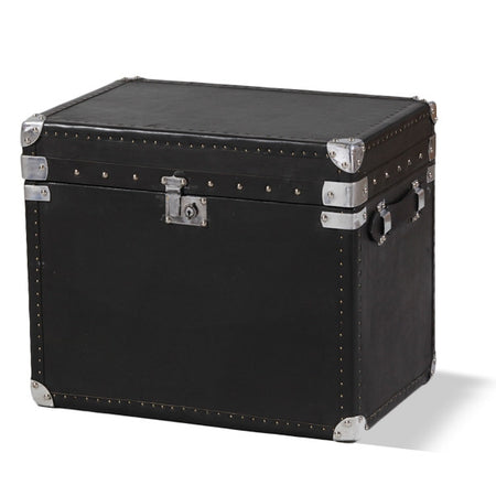 Large "Coffee Table" Black Leather & Ali Travel Trunk