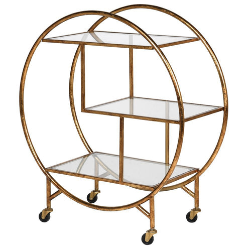 Gilt metal and glass 'deco' styled drinks trolley