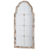 A perfect vintage arched window mirror, with distressed painted frame and aged glass, perfect addition to a pale interior.