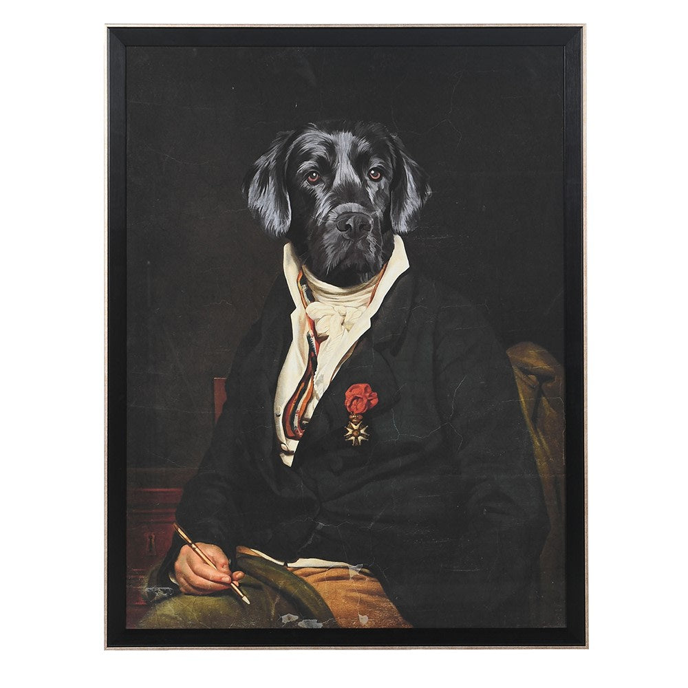 Stunningly framed 'Suited and Booted Dog' print. A classic Victorian styled print of a handsome black dog in a gentleman's frock coat and shirt.