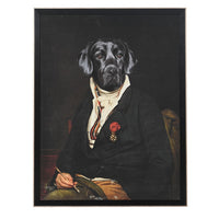 Stunningly framed 'Suited and Booted Dog' print. A classic Victorian styled print of a handsome black dog in a gentleman's frock coat and shirt.
