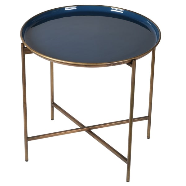 Side Tray Table - Blue Enamel - 52 cm