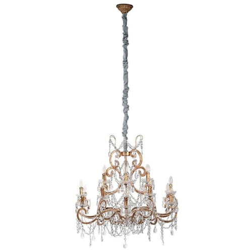 A mammoth crystal chandelier, crystal drops on a gilt metal base. An absolutely huge statement, in a classic chandelier shape with 18 lights, in a suitable space will have an incredible impact. 