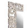 Extra tall, highly decorative silver mirror. A statement in a subtle rubbed silver finish with ornate pierced frame.