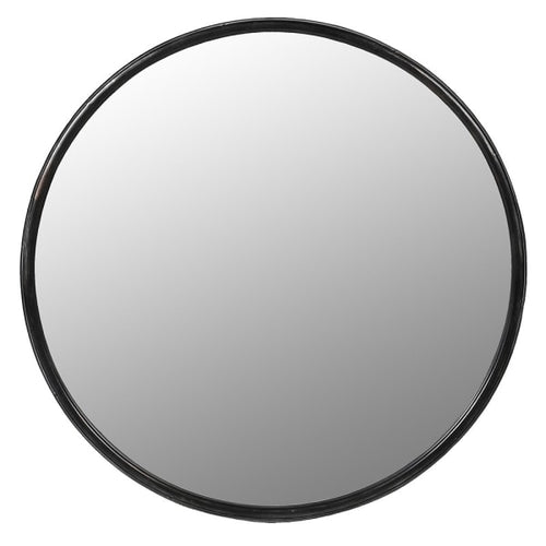 Round, dark metal framed mirror in a steel grey finish, Perfect for the Industrial interior.  W: 109 cm