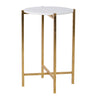 A glamorous and stylish small side table with a faux white marble top.  Thin and tall to be placed beside a sofa, or to place a lamp upon.   H: 63cm W: 43cm 