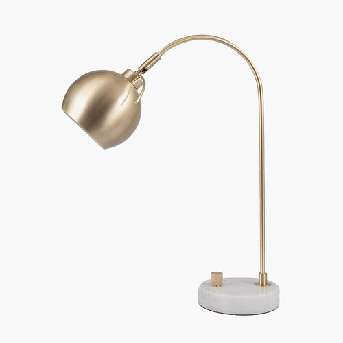 A sleek and stylish brass and white marble task lamp which can be directed to where you need light the most.  H: 50 cm W: 15 cm  D: 38 cm 
