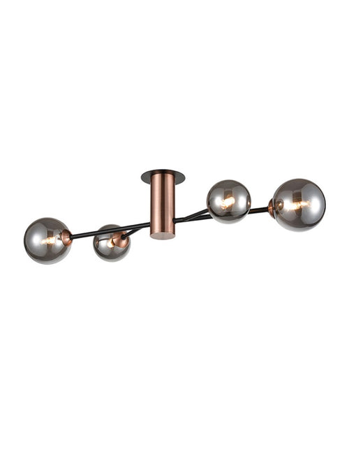 4 Titanium glass flush ball pendant with copper and black metal accents.