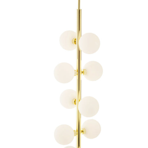 Very tall gilt light with 11 globes , dramatic entrance or stairwell light.