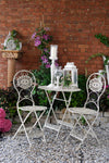 An elegant and attractive garden table and chairs perfect for patios or balconies. A beautiful metal bistro set which will lift your external space be it in your garden, conservatory or patio.  For maintenance free outdoor living.