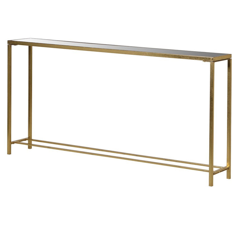 Gilt Console Table with Mirrored Top. A lonh and narrow console table perfect for halls.