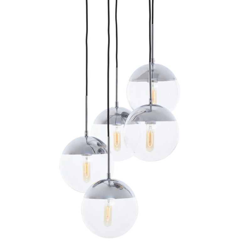 5 chrome and glass ball pendant light.