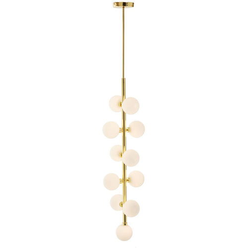 Horizontal gilt pendant with 11 opal globe lights. lights