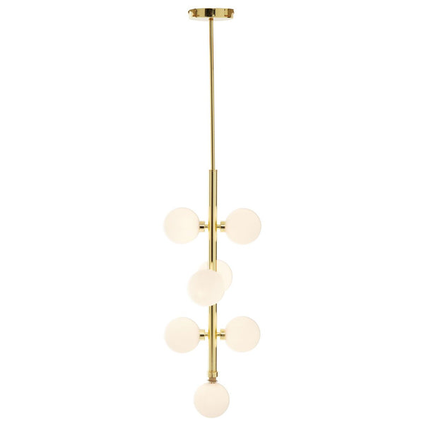 7 Opal Globe and gilt metal pole lightGilt metal pendant with seven opal globe lights.
