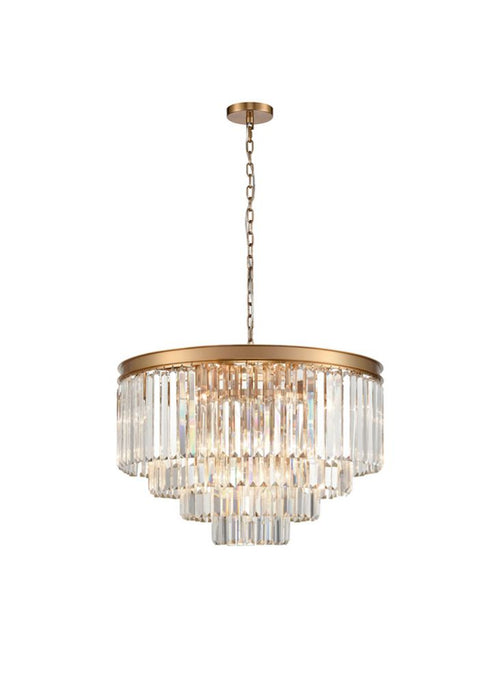 Exceptionally large gold tiered crystal prism chandelier, absolute glamour, all a room needs - sets a luxurious tone for any home.