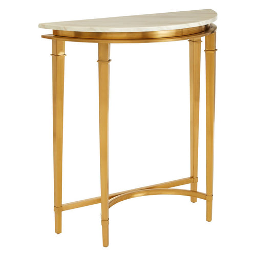 Half Moon Gilt Metal and White Marble Topped Console Table