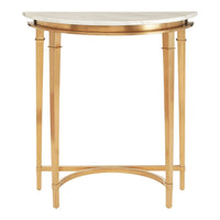 Half Moon Gilt Metal and White Marble Topped Console Table