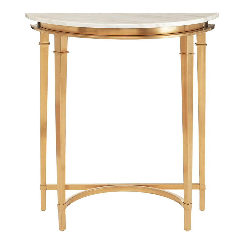 Half Moon Gilt Metal and White Marble Topped Console Table