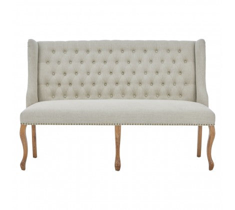 Great, 'country house', style buttoned linen bench on curved wooden legs, perfect in hall or any room that requires extra seating. 