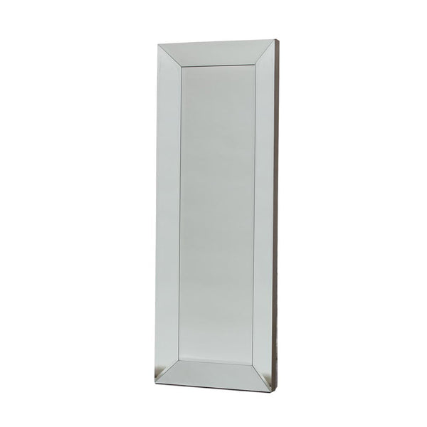 Tall. Slim Venetian Mirror. This venetian glass full length mirror offers a modern look with an art decor look. The bevelled glass edge adds an elegant touch to any room. Its simplicity is perfect for any interior. It can be hung in landscape or portrait mode.