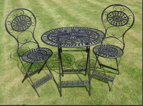 Oval Garden Table & Chairs - Outdoor Folding Patio Set - Black