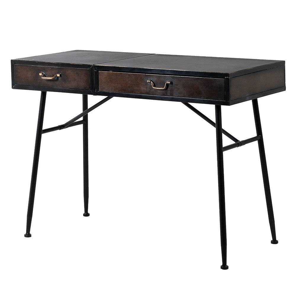 An industrial metal dressing table/desk with an integral mirror and drawers. Can be used in home office or bedroom, great, useful adaptable table.  