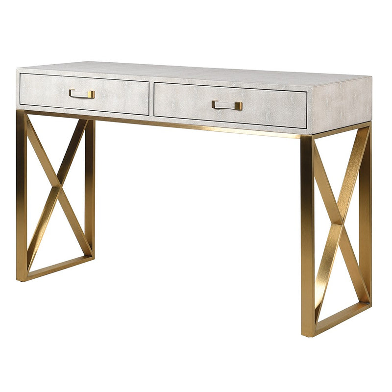 Ivory Faux Shagreen & Gilt Framed Console W: 120 cm